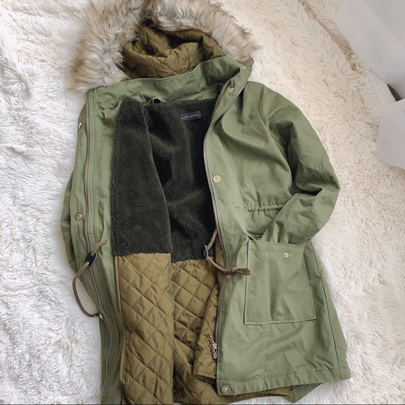 Zara Green Oversized Parka with Faux Fur Coat - Picture 3 of 8